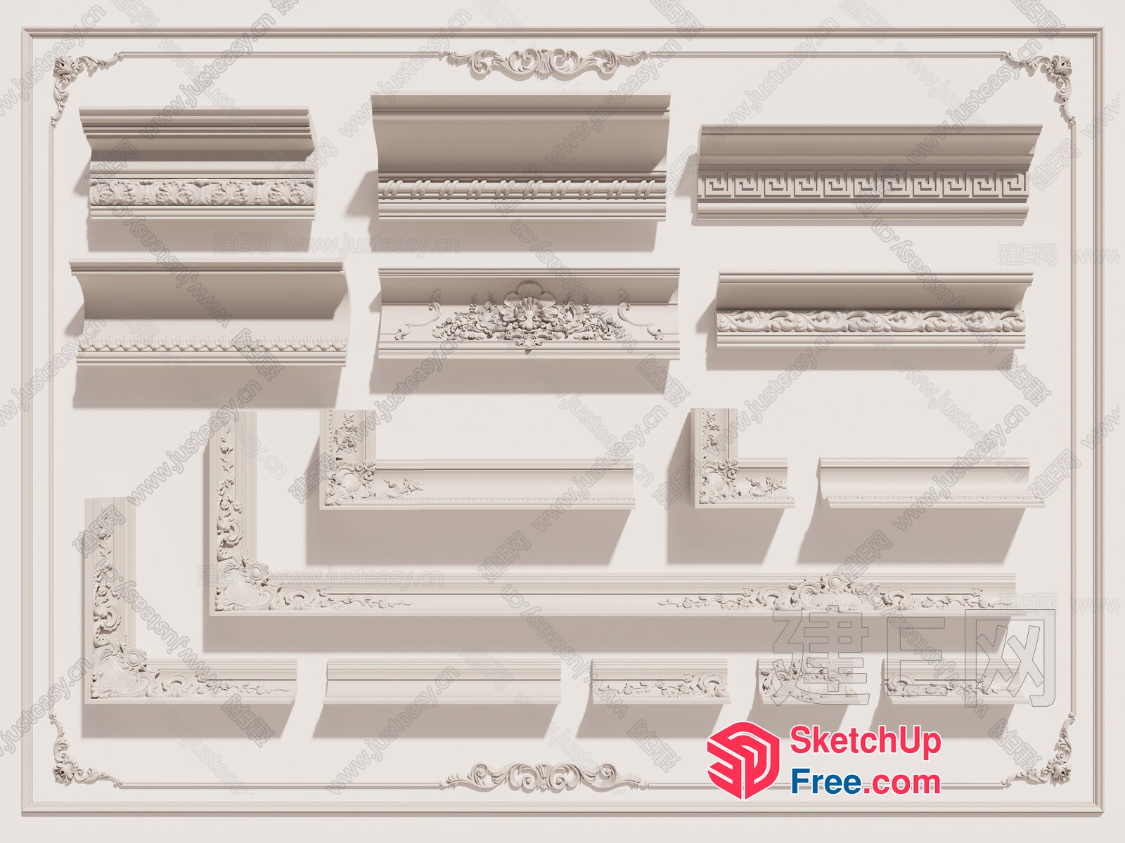 Ornate White Moulding Details 3D SketchUp File