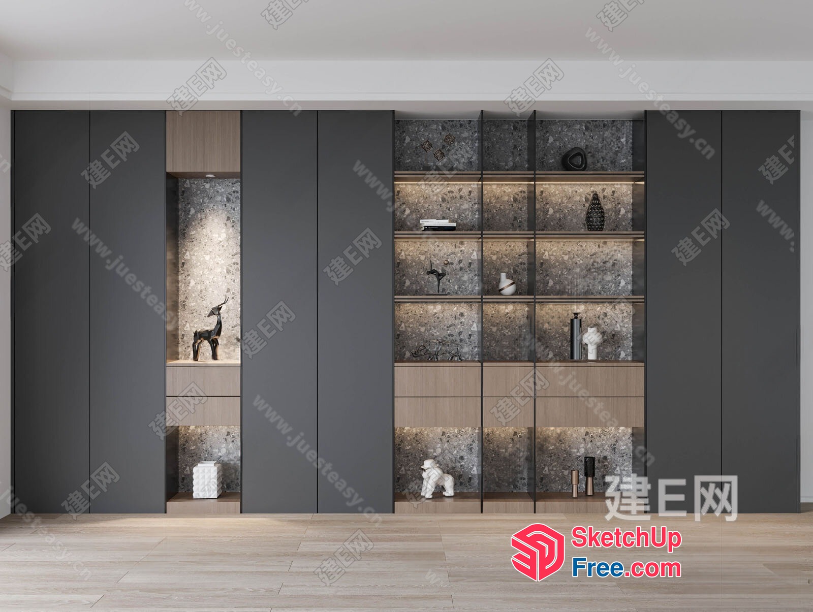 Modern Decorative Shelving Unit With Animal Decorations 3D SketchUp File
