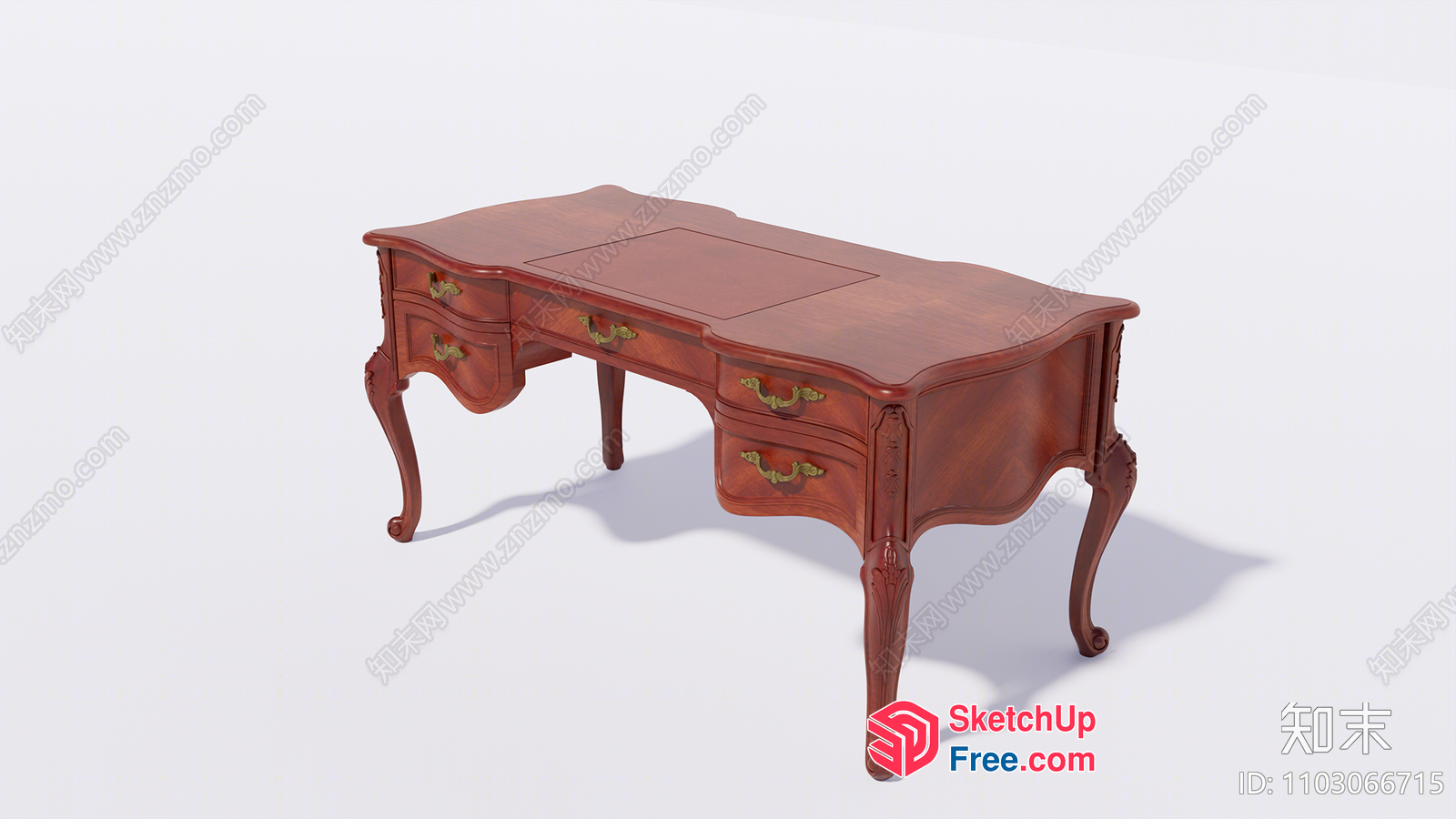 Elegant Classical Style Wooden Desk With Ornate Gold Handles 3D SketchUp File