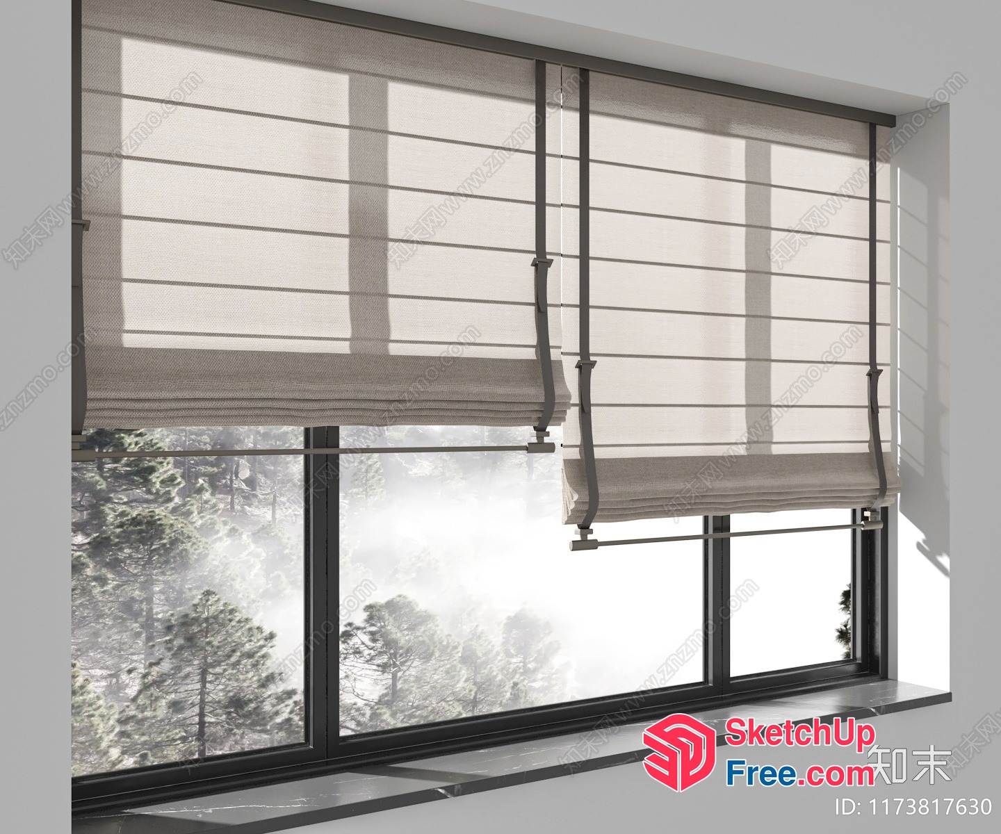 Large Window With Blinds And Trees Outside 3D SketchUp File