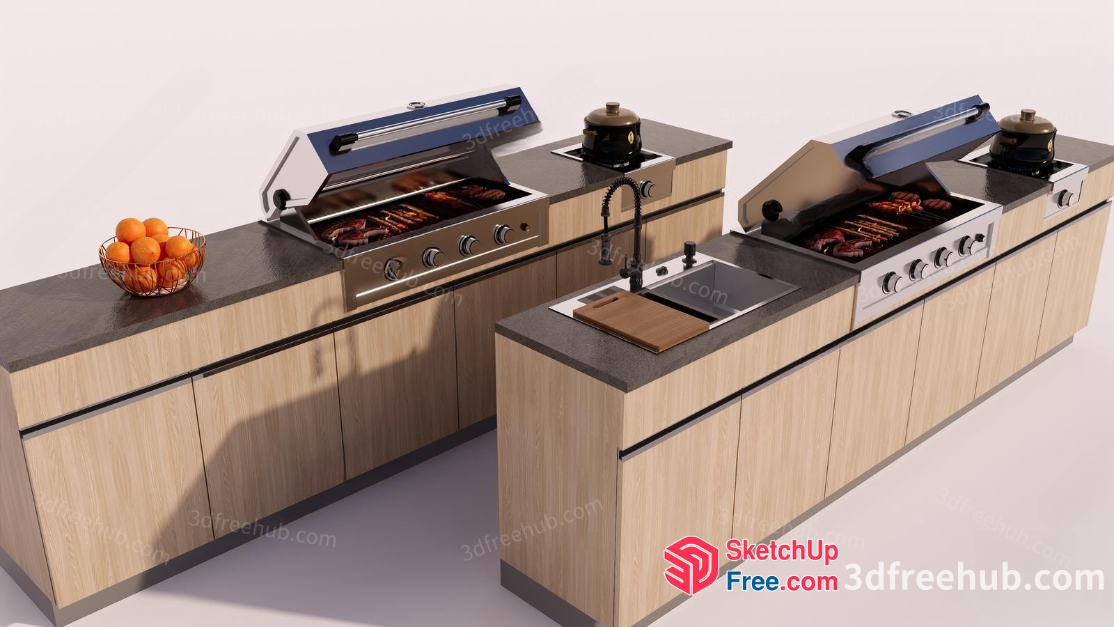 Outdoor Kitchen With Bbq Grills And Cabinets 3D SketchUp File
