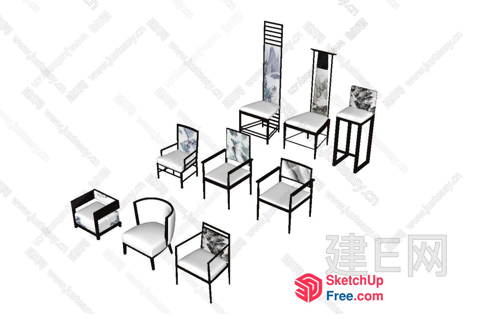 Elegant Modern Asian-Inspired Chairs 3D SketchUp File