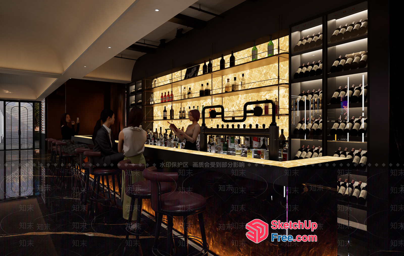 Modern Bar With Sleek Counter And Vibrant Decor 3D SketchUp File