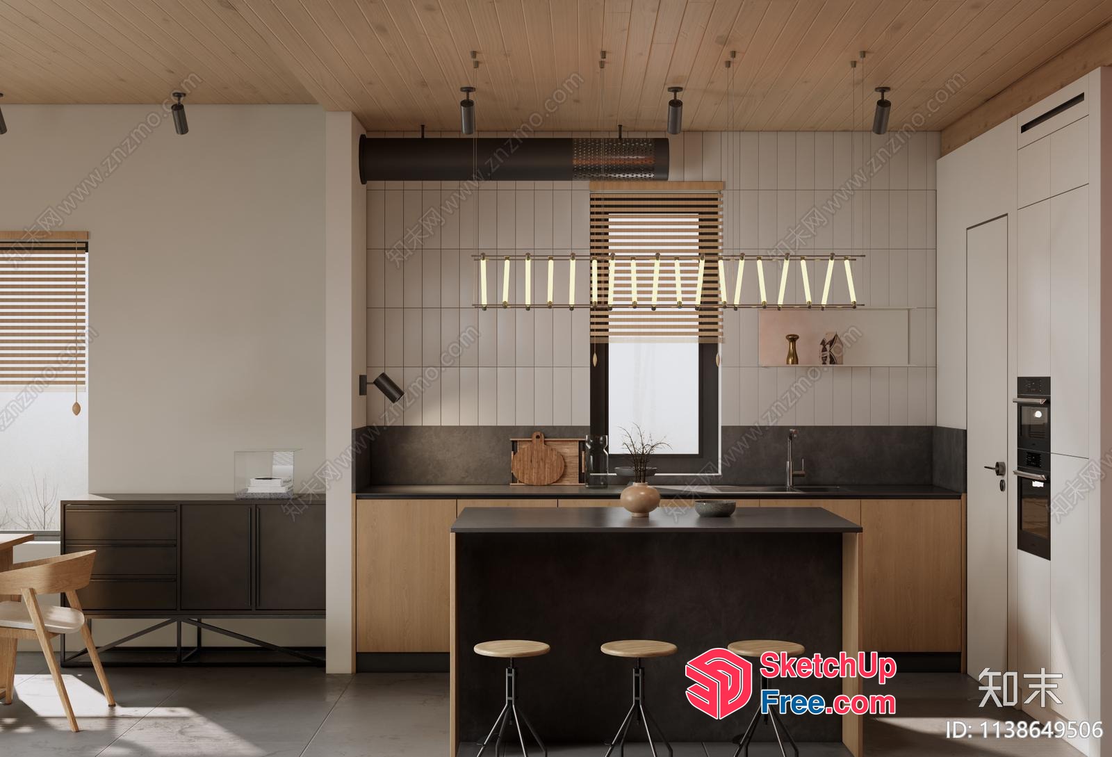 Modern Kitchen Interior With Natural Wood Accents And Sleek Lighting 3D SketchUp File