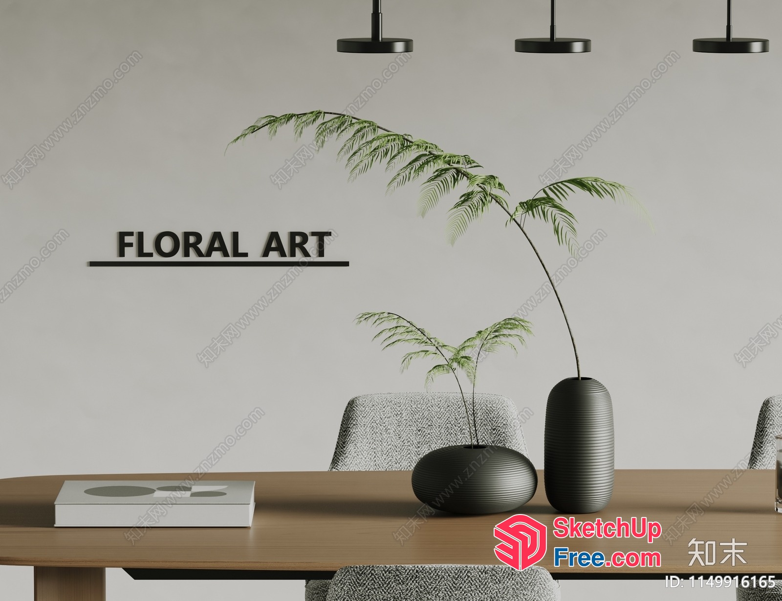 Modern Minimalist Interior Decor With Black Accents And Greenery 3D SketchUp File