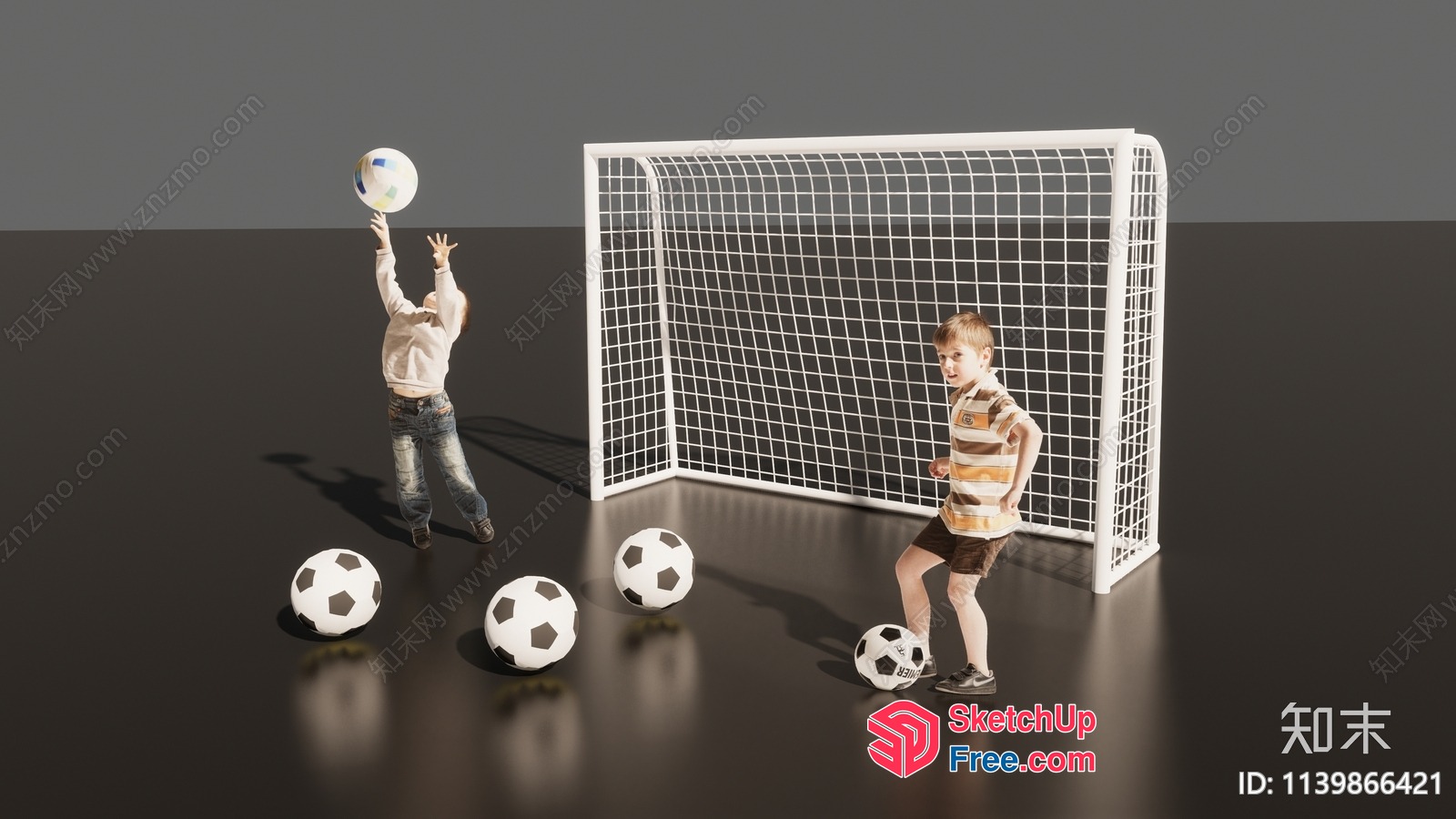 Two Children Playing Soccer In A Goal Area 3D SketchUp File
