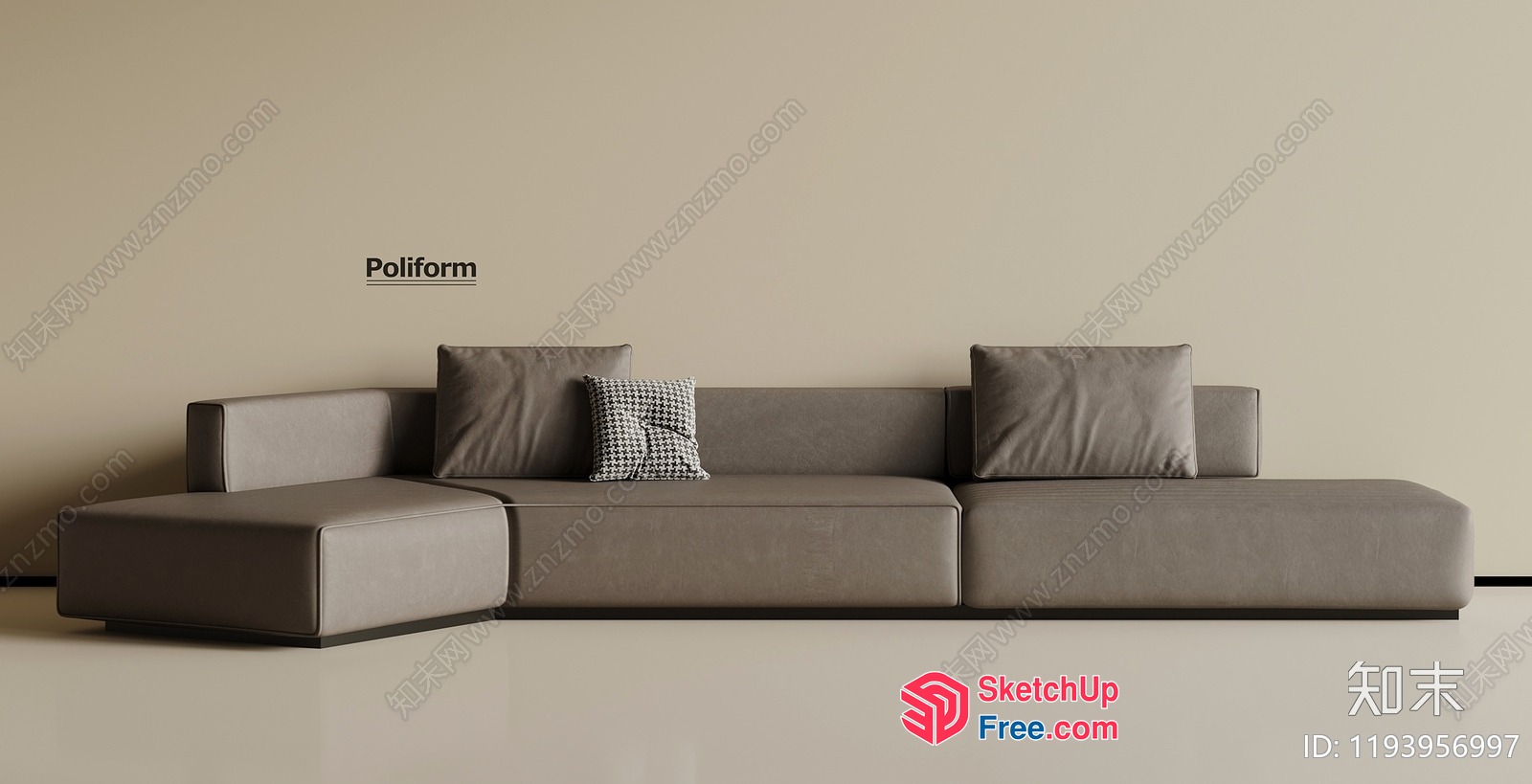 Modern Grey Sofa With Pillows 3D SketchUp File