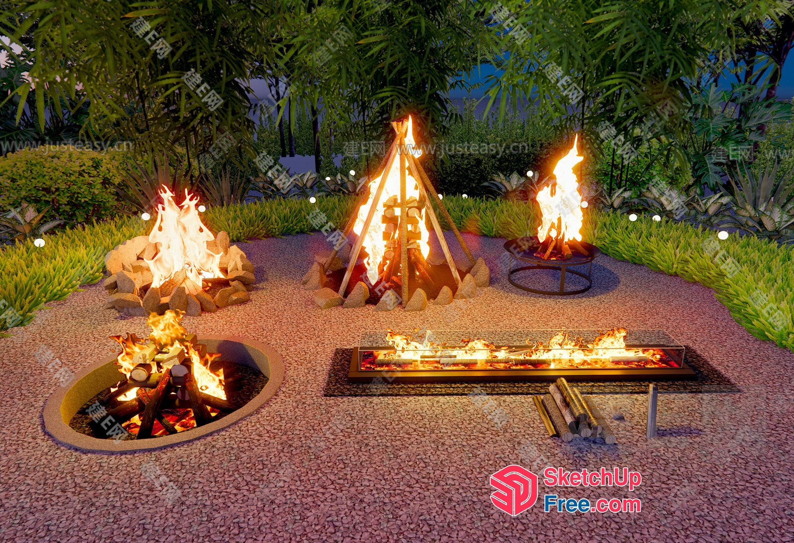 Cozy Outdoor Fire Pit Gathering 3D SketchUp File
