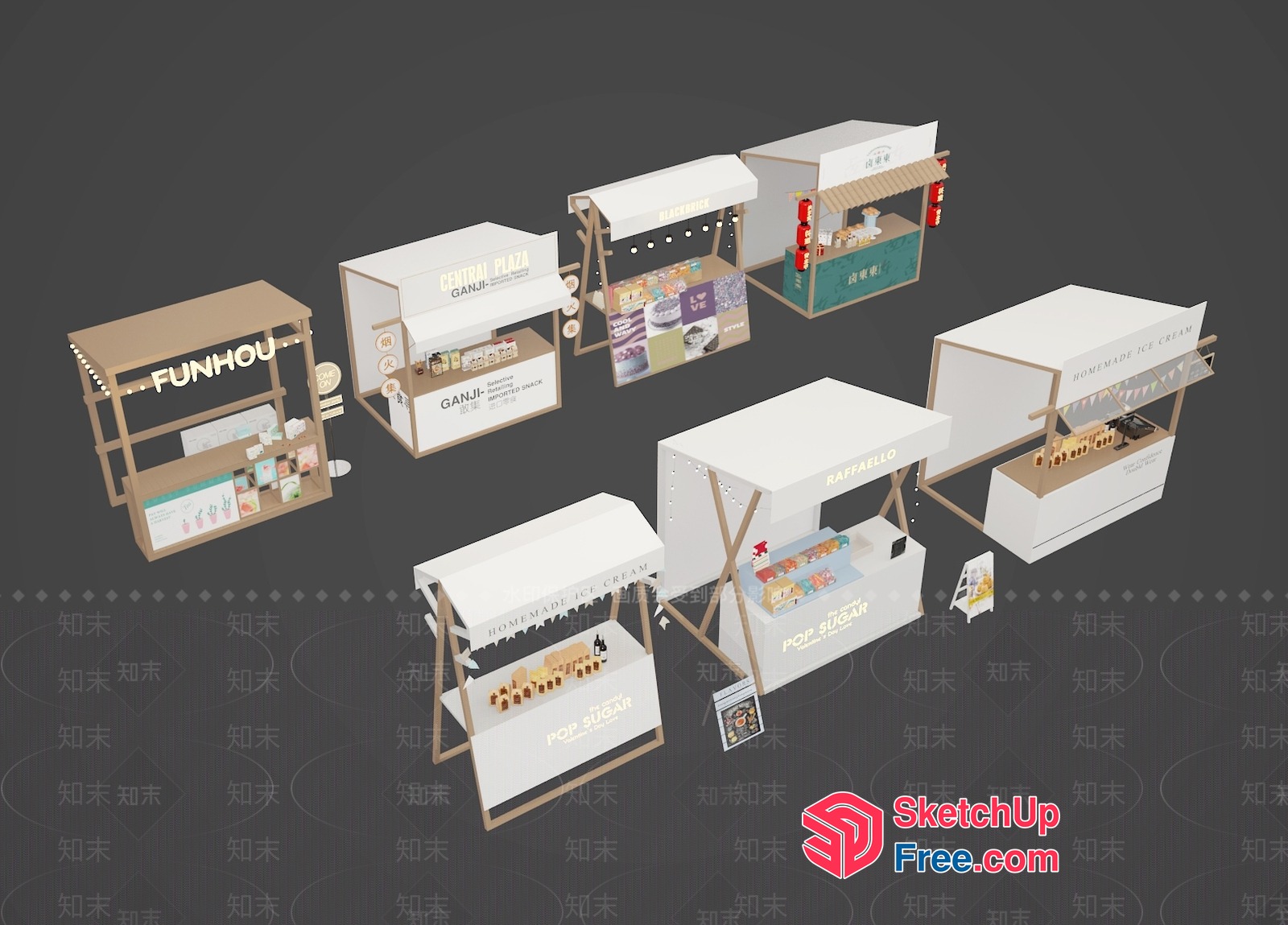 Miniature Food Truck Stall Collection 3D SketchUp File