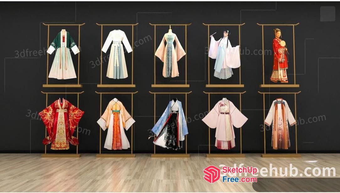 Traditional Asian Garments On Display 3D SketchUp File