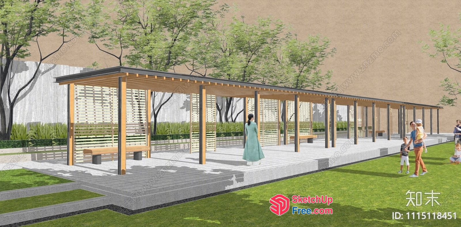 Modern Outdoor Pavilion With Lush Greenery 3D SketchUp File