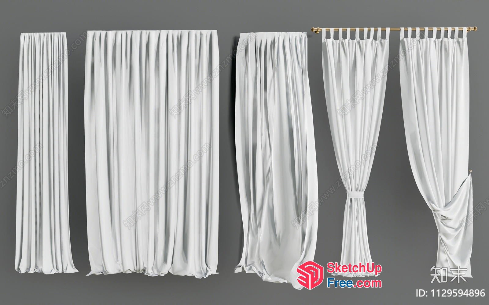 Elegant White Curtains With Gold Rods 3D SketchUp File