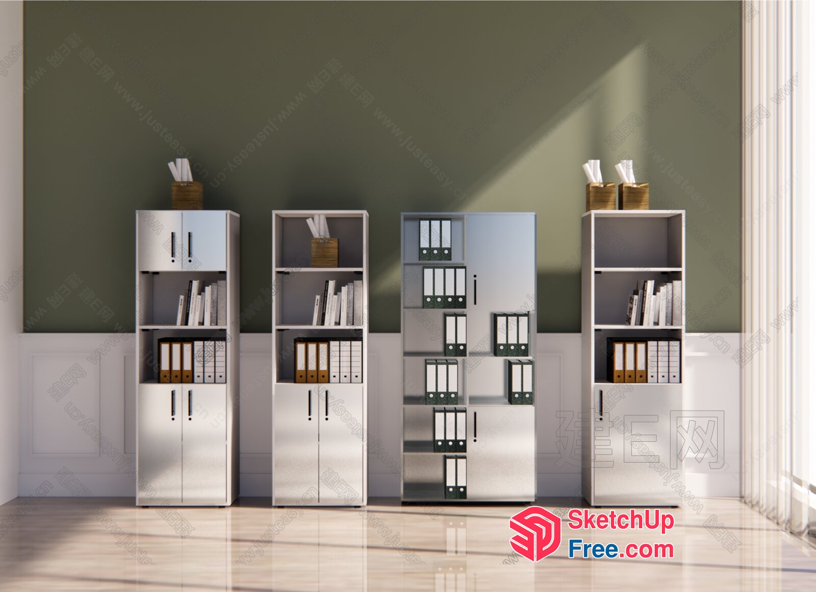 Office Furniture Set With Bookcases And Cabinets 3D SketchUp File