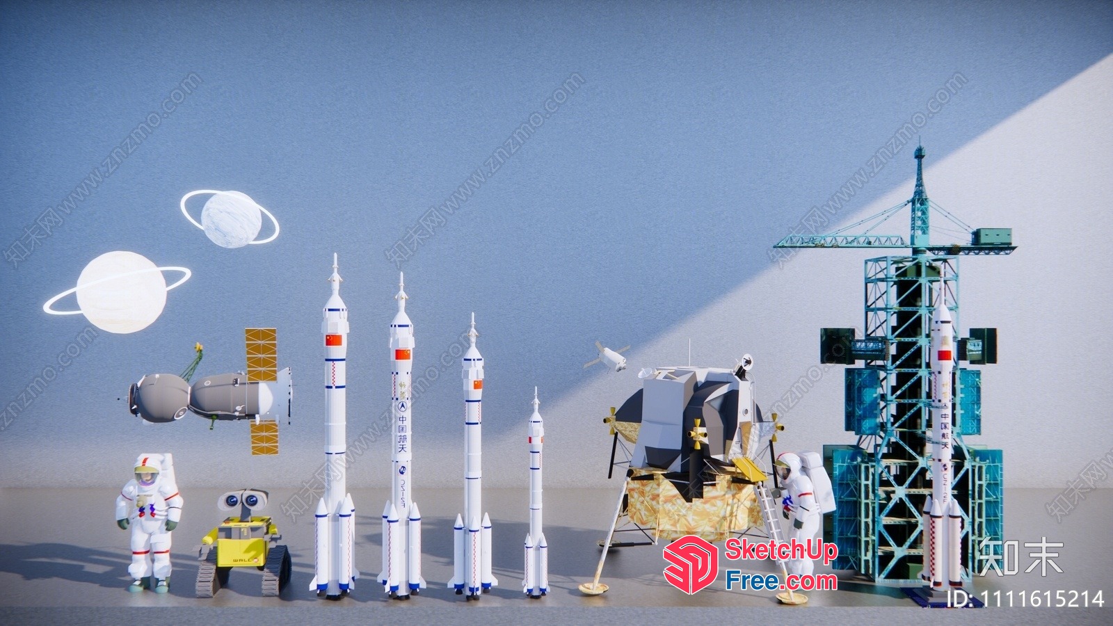Astronauts And Spacecrafts In A Futuristic Setting 3D SketchUp File