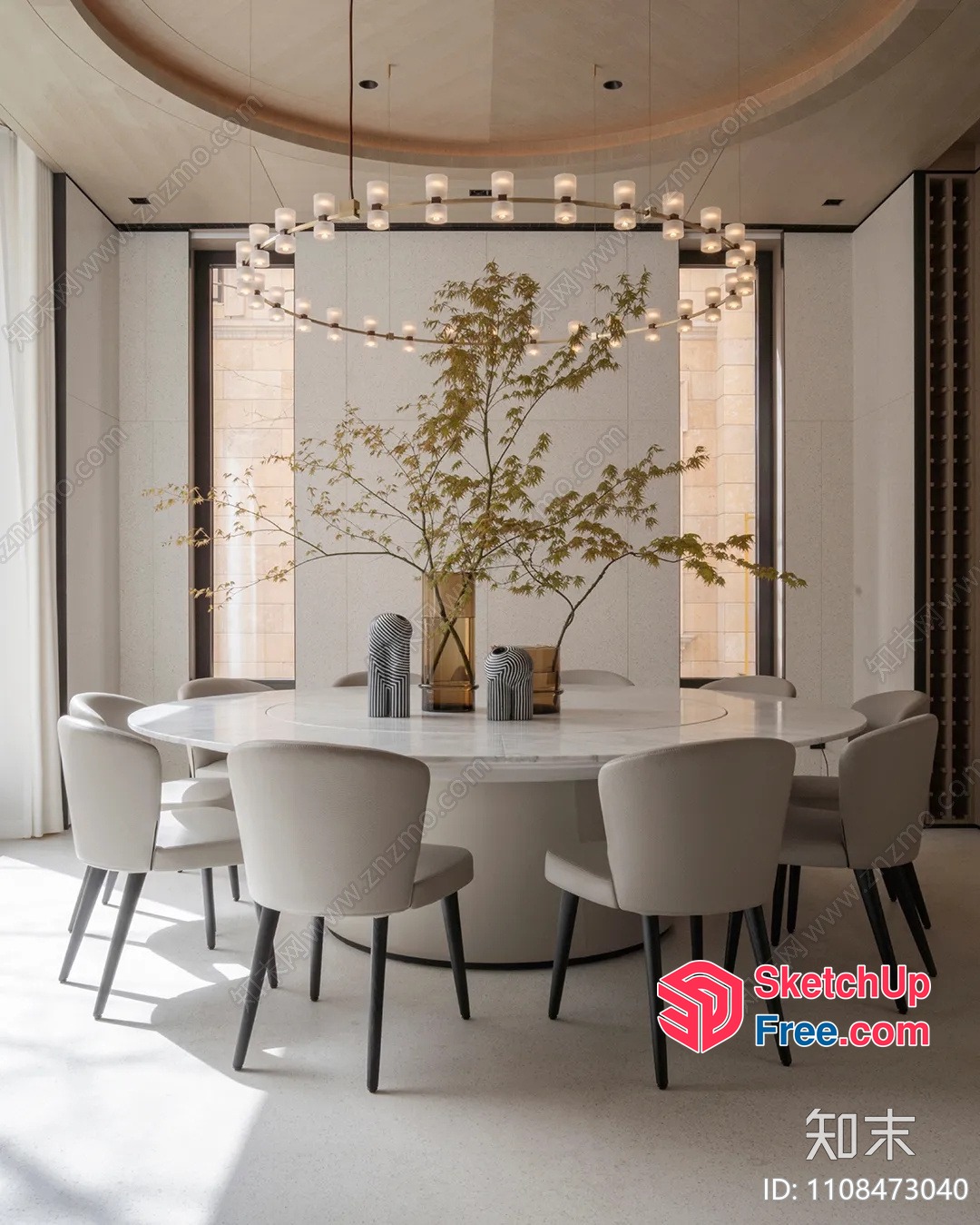 Modern Dining Room With Sleek White Table And Chairs 3D SketchUp File