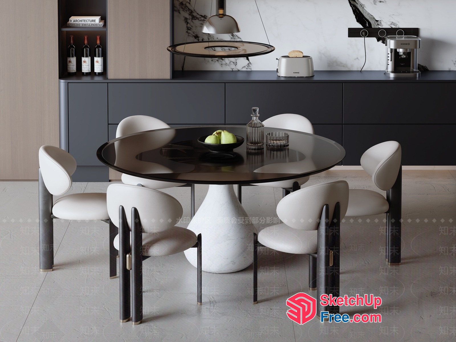 Modern Dining Room With Sleek Glass Table And White Chairs 3D SketchUp File