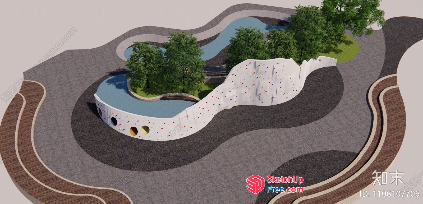Serpentine Pathway Leading To A Serene Water Feature 3D SketchUp File