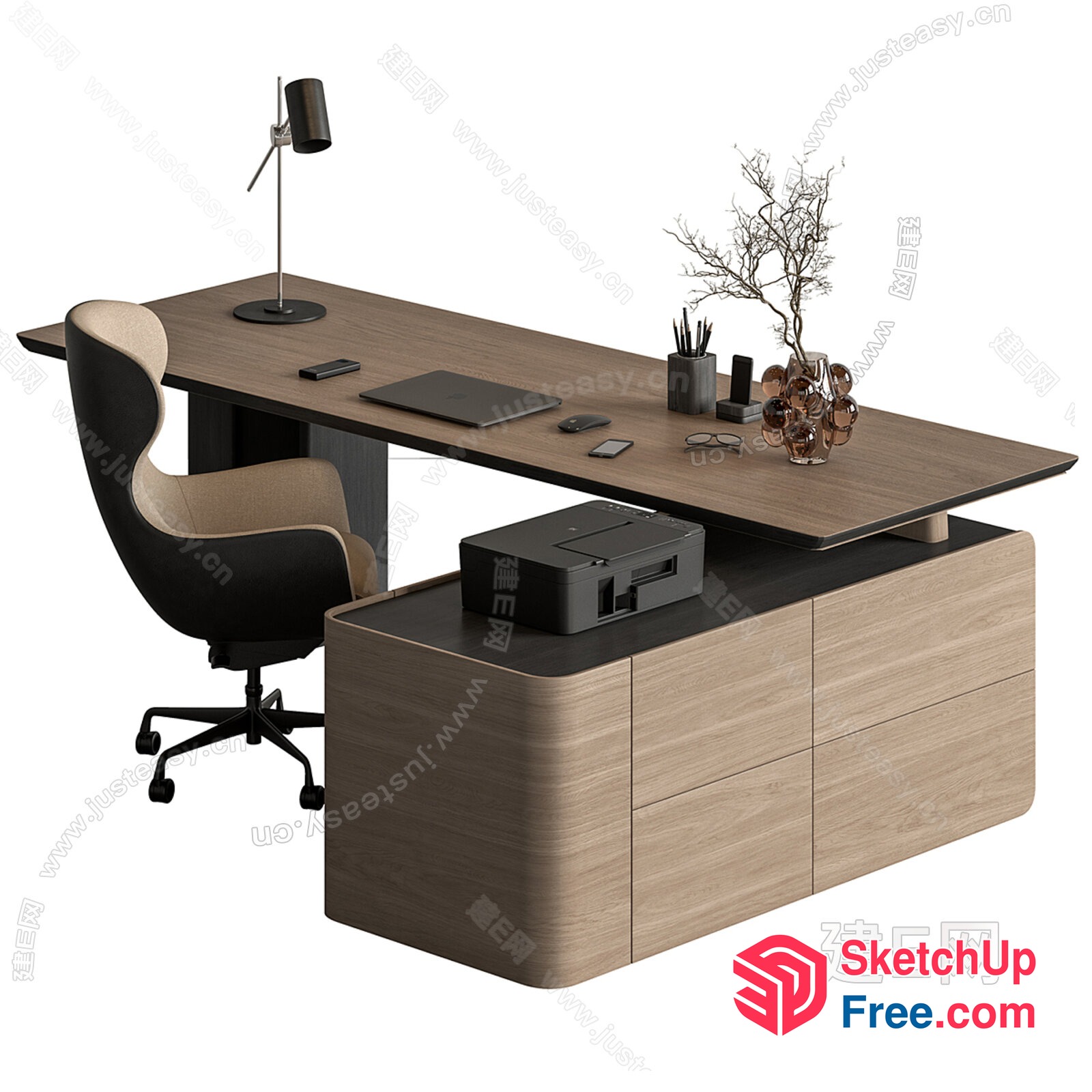 Modern Office Desk And Chair Setup 3D SketchUp File