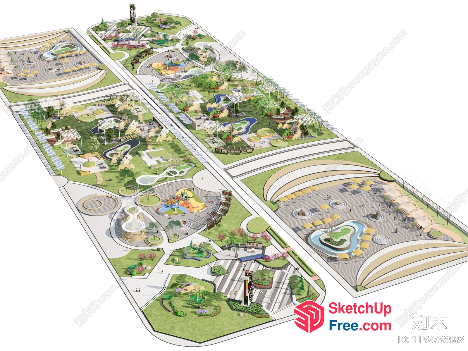 Modern Urban Park With Diverse Landscapes And Amenities 3D SketchUp File