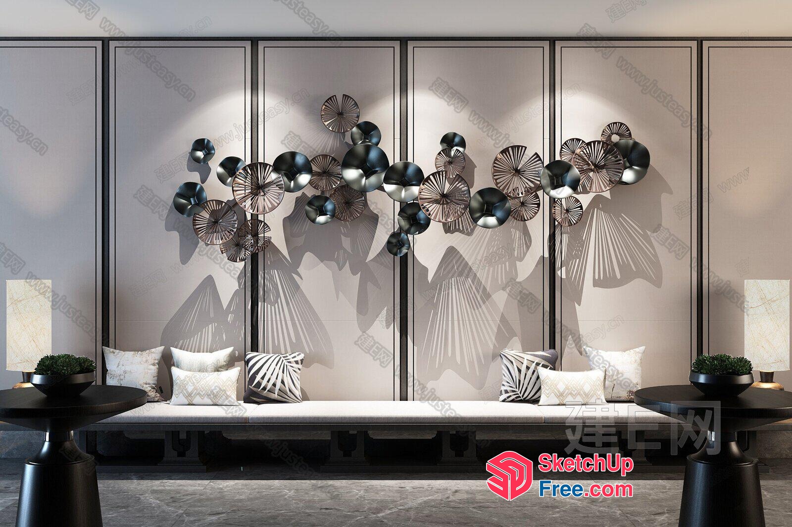 Modern Minimalist Living Room Decor With Pillows And Wall Decor 3D SketchUp File
