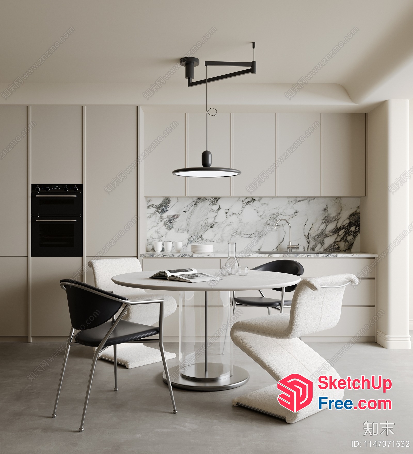 Modern Minimalist White And Gray Dining Room 3D SketchUp File