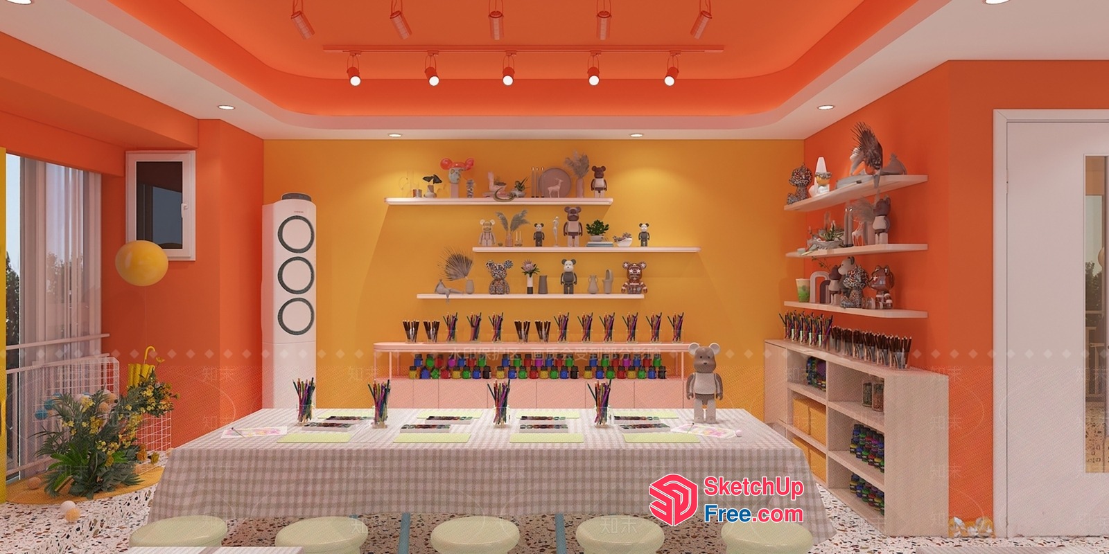Vibrant Orange And Yellow Interior Design 3D SketchUp File