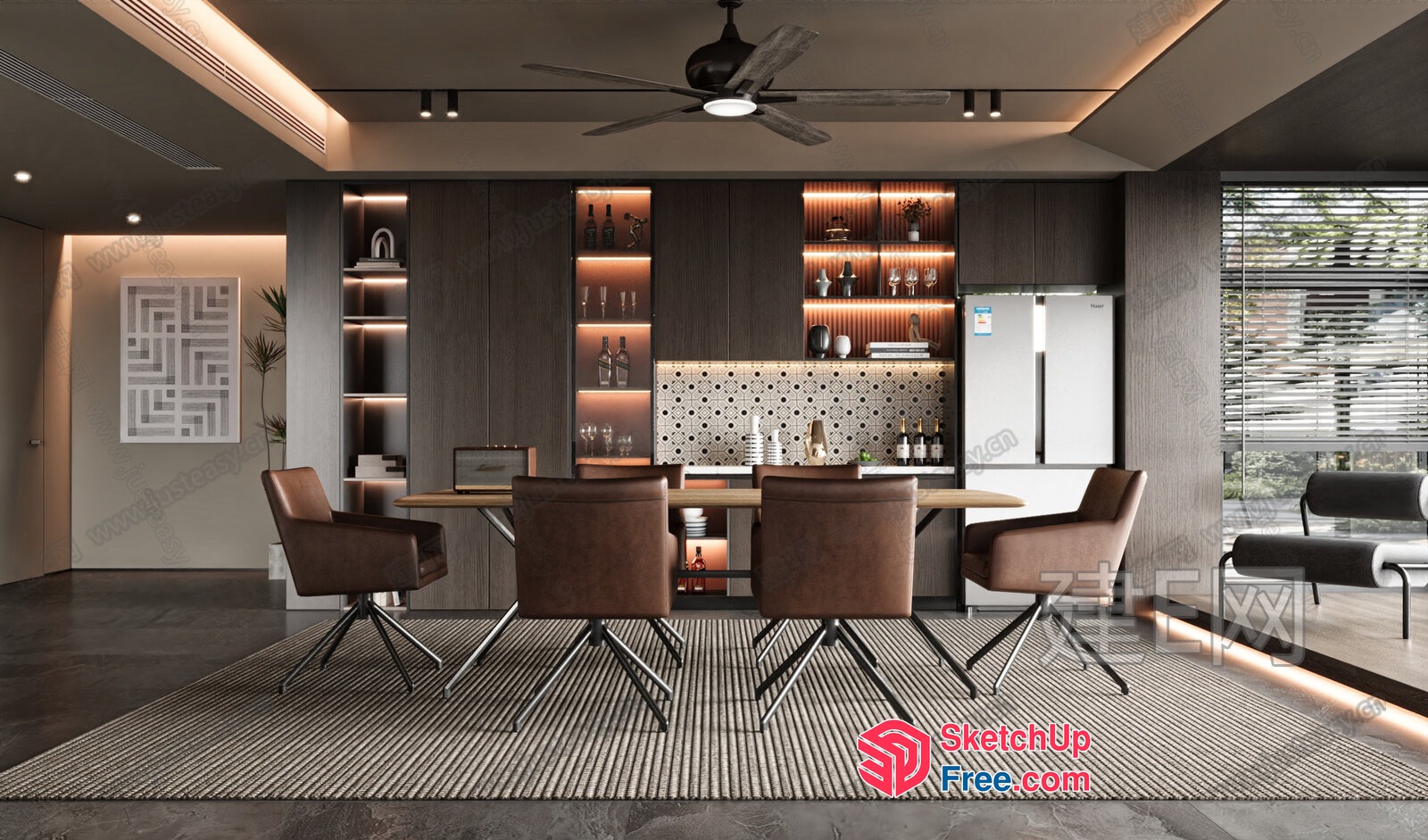 Modern Dining Room With Sleek Furniture And Ambient Lighting 3D SketchUp File