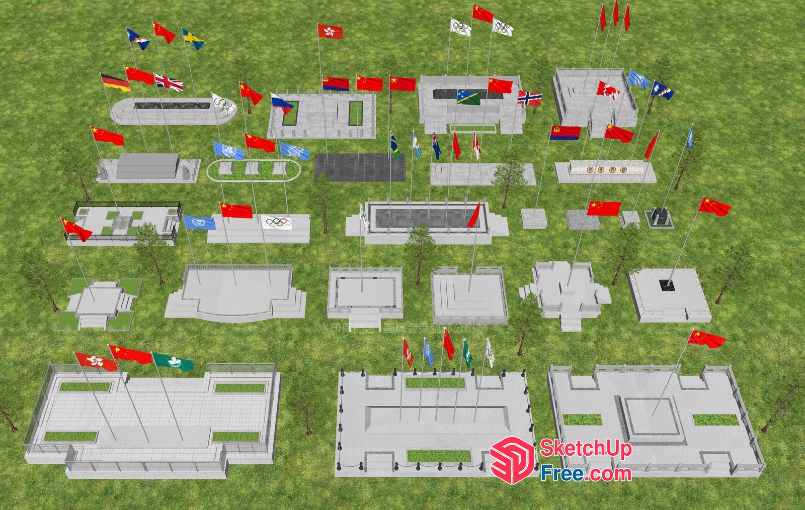 National Flags Arrangement 3D SketchUp File