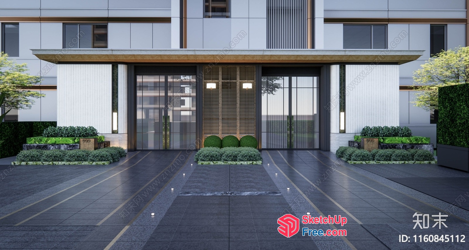 Modern Building Entrance With Glass Curtain Wall 3D SketchUp File