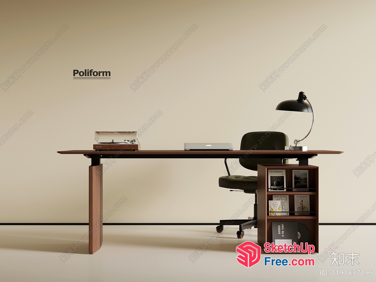 Minimalist Office Desk With Bookcase And Chair 3D SketchUp File