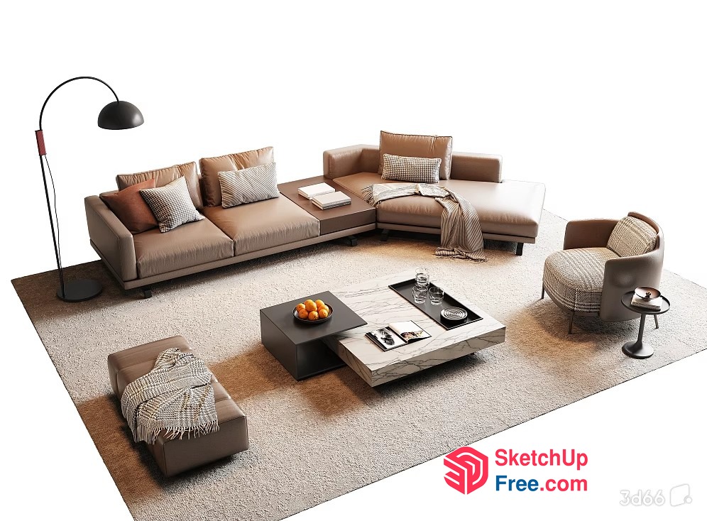 Modern Living Room With L-Shaped Sofa And Coffee Table 3D SketchUp File