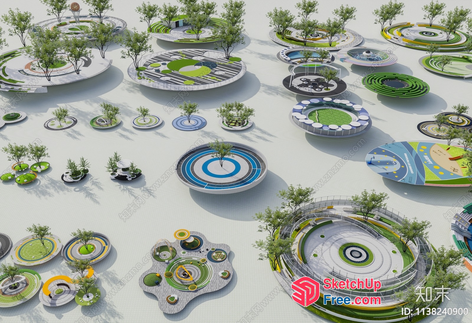 Futuristic Modern Cityscape With Circular Buildings And Greenery 3D SketchUp File