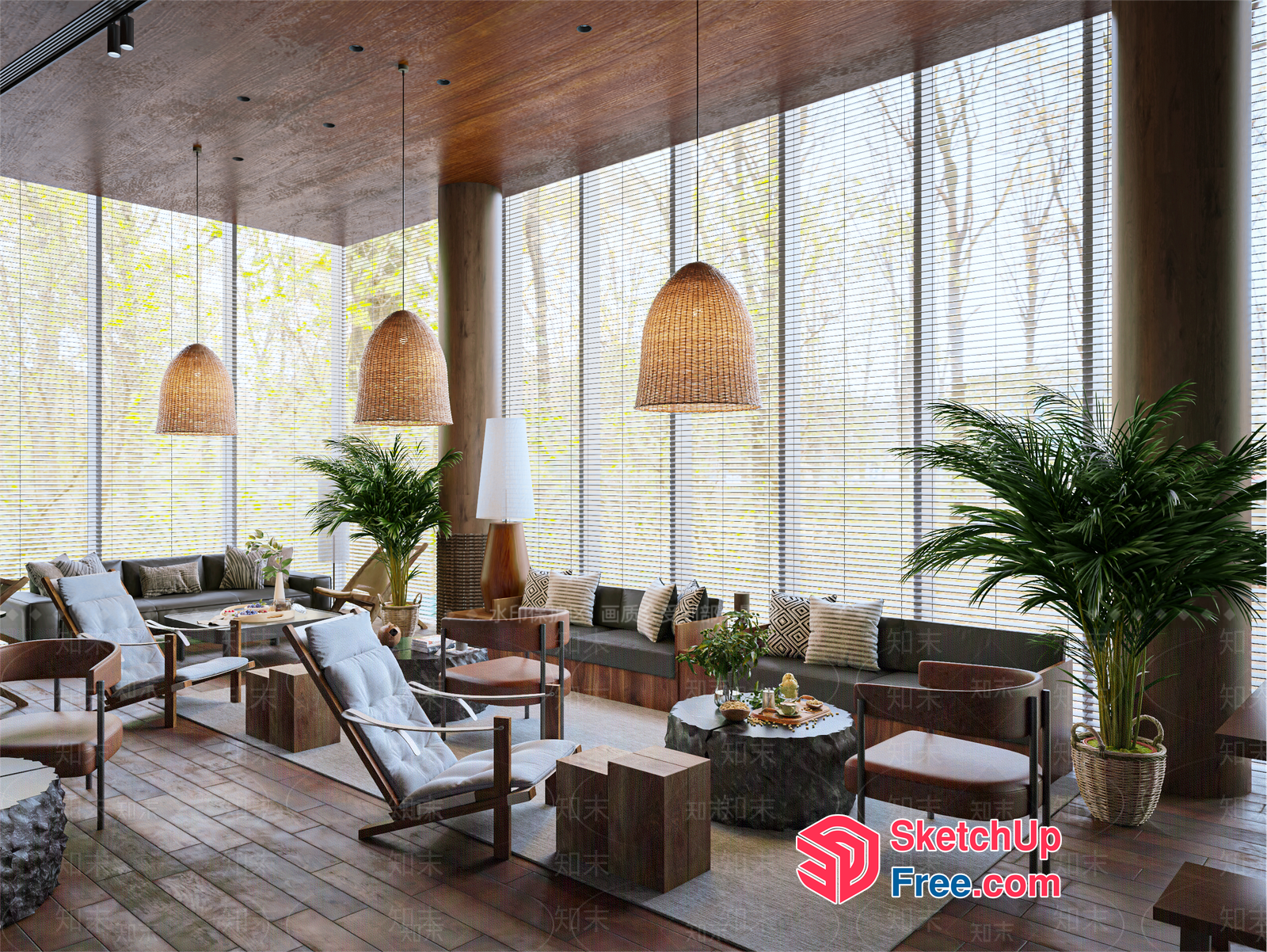 Modern Wood And Stone Interior Design 3D SketchUp File