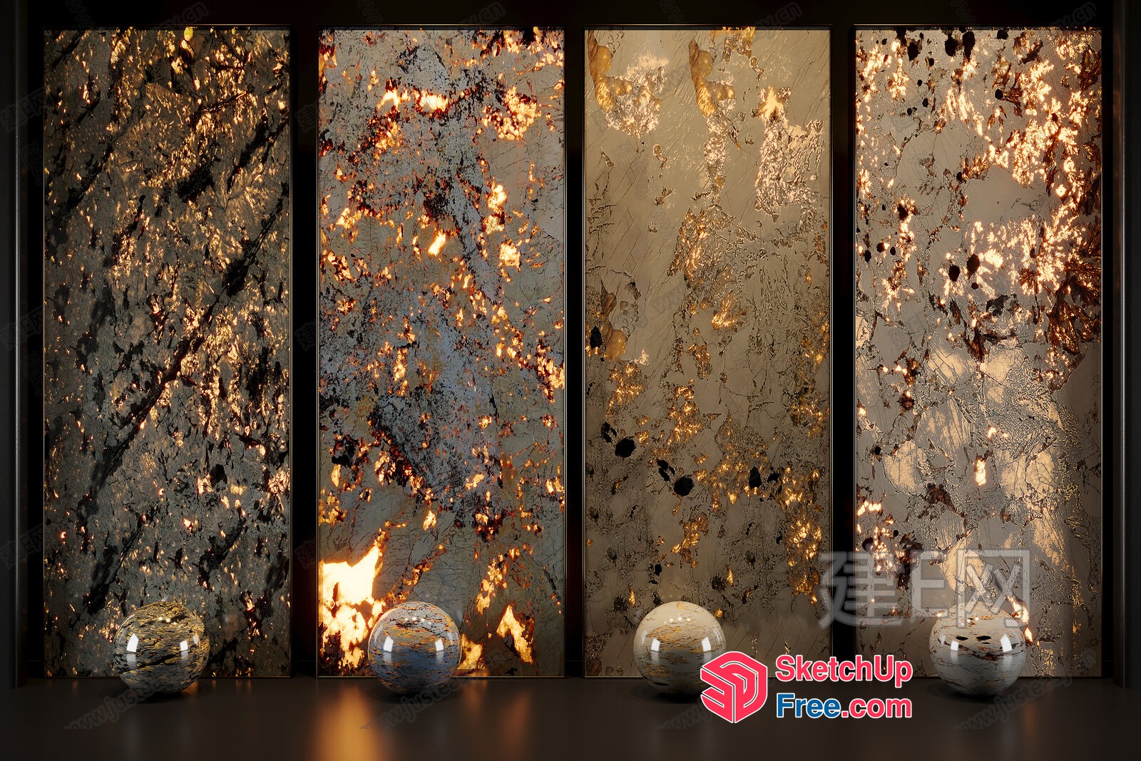 Luxurious Gold And Marble Accent Wall Panels 3D SketchUp File