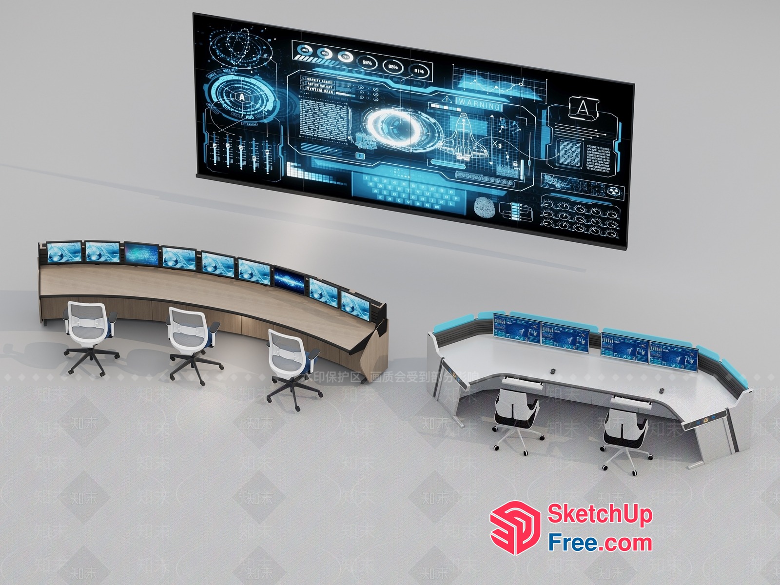 Futuristic Control Room Interior 3D SketchUp File