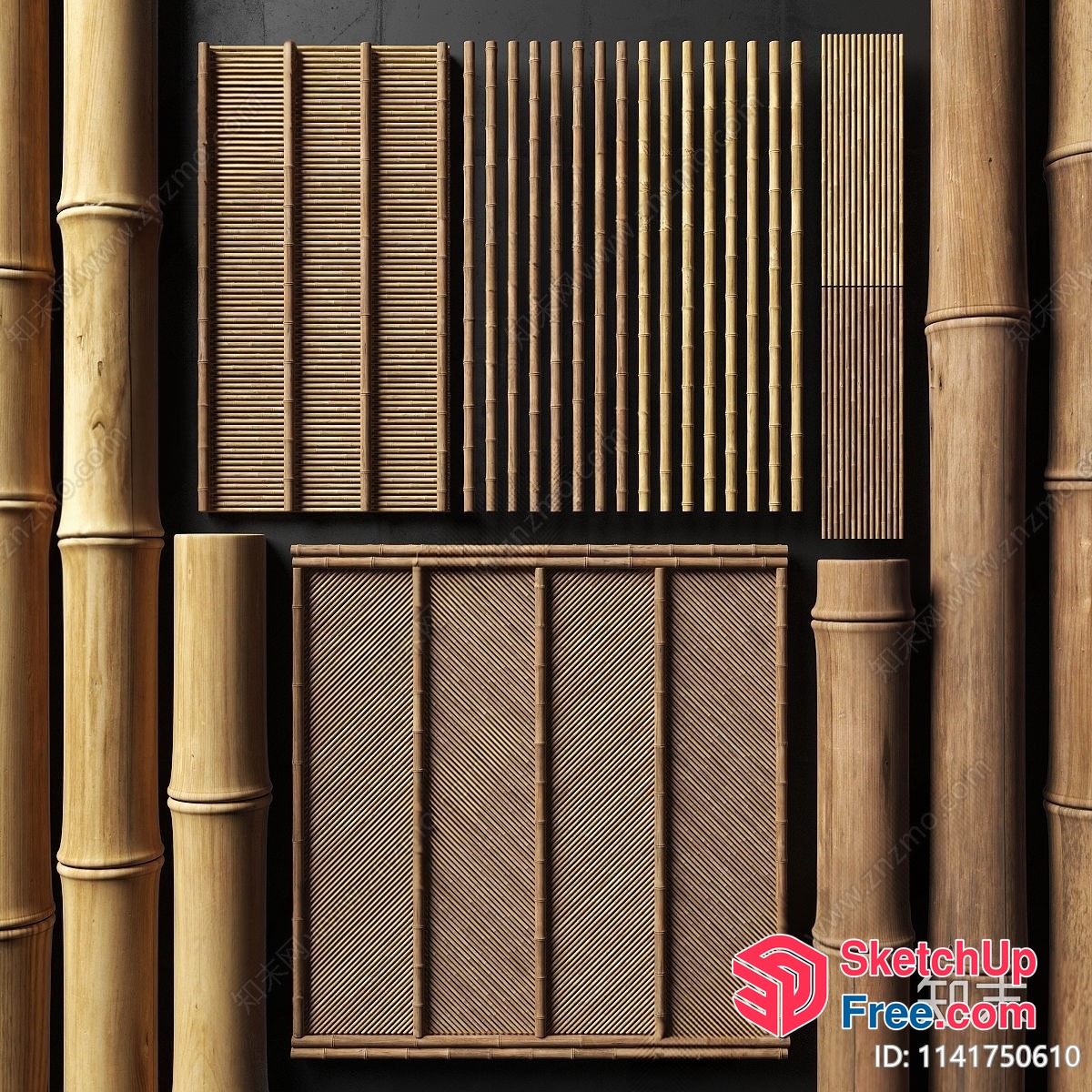 Japanese Style Bamboo Decorative Wall Panel 3D SketchUp File