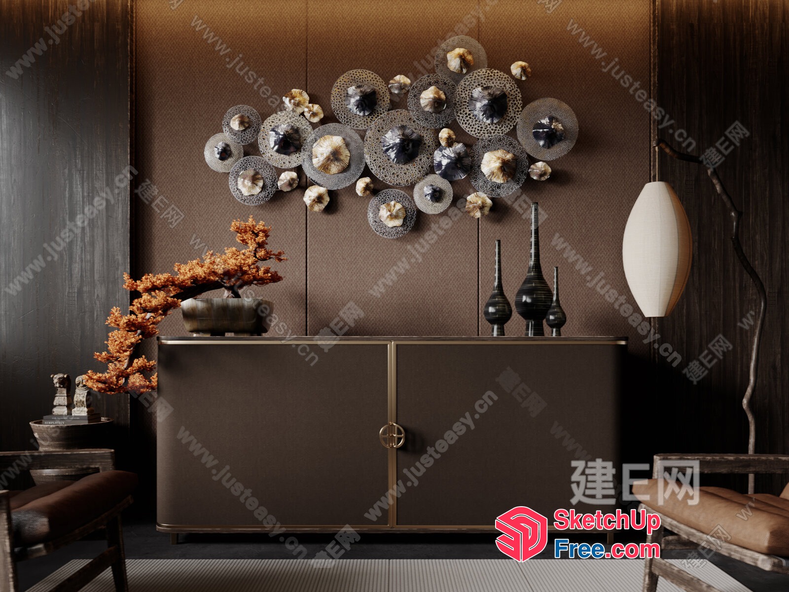 Darkly Elegant Modern Asian-Style Decor 3D SketchUp File