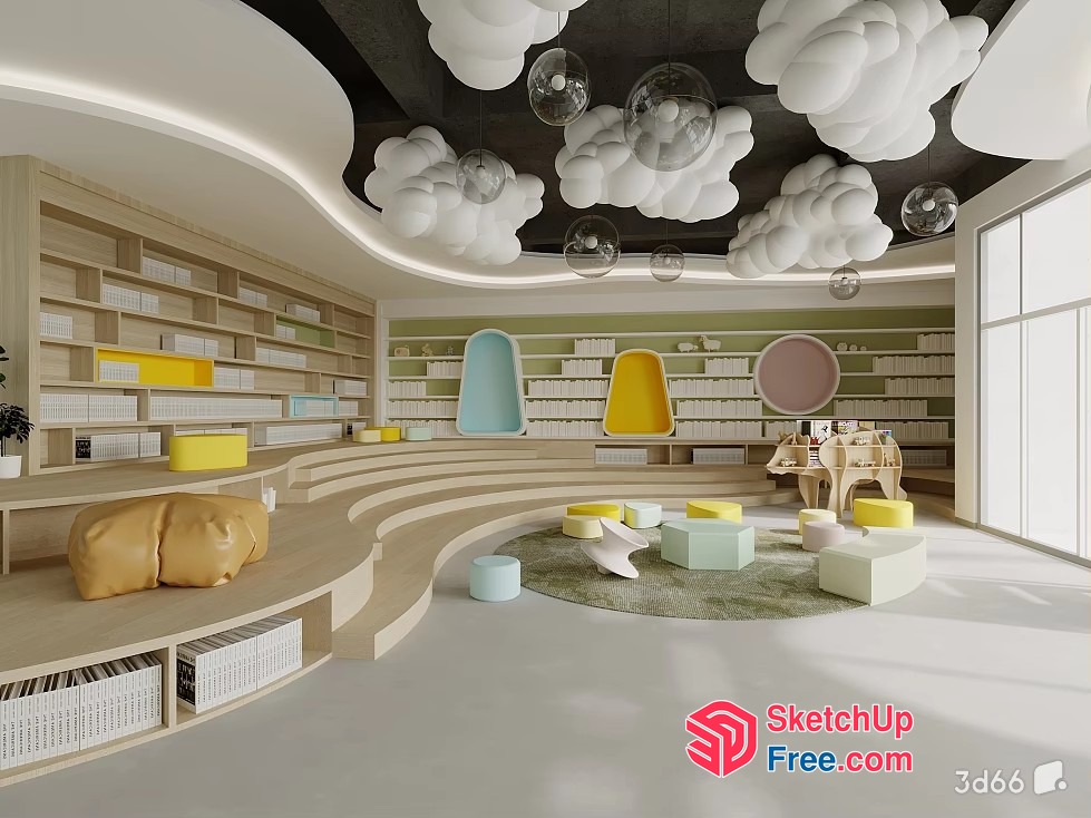 Modern Library Interior With Unique Decorative Elements 3D SketchUp File