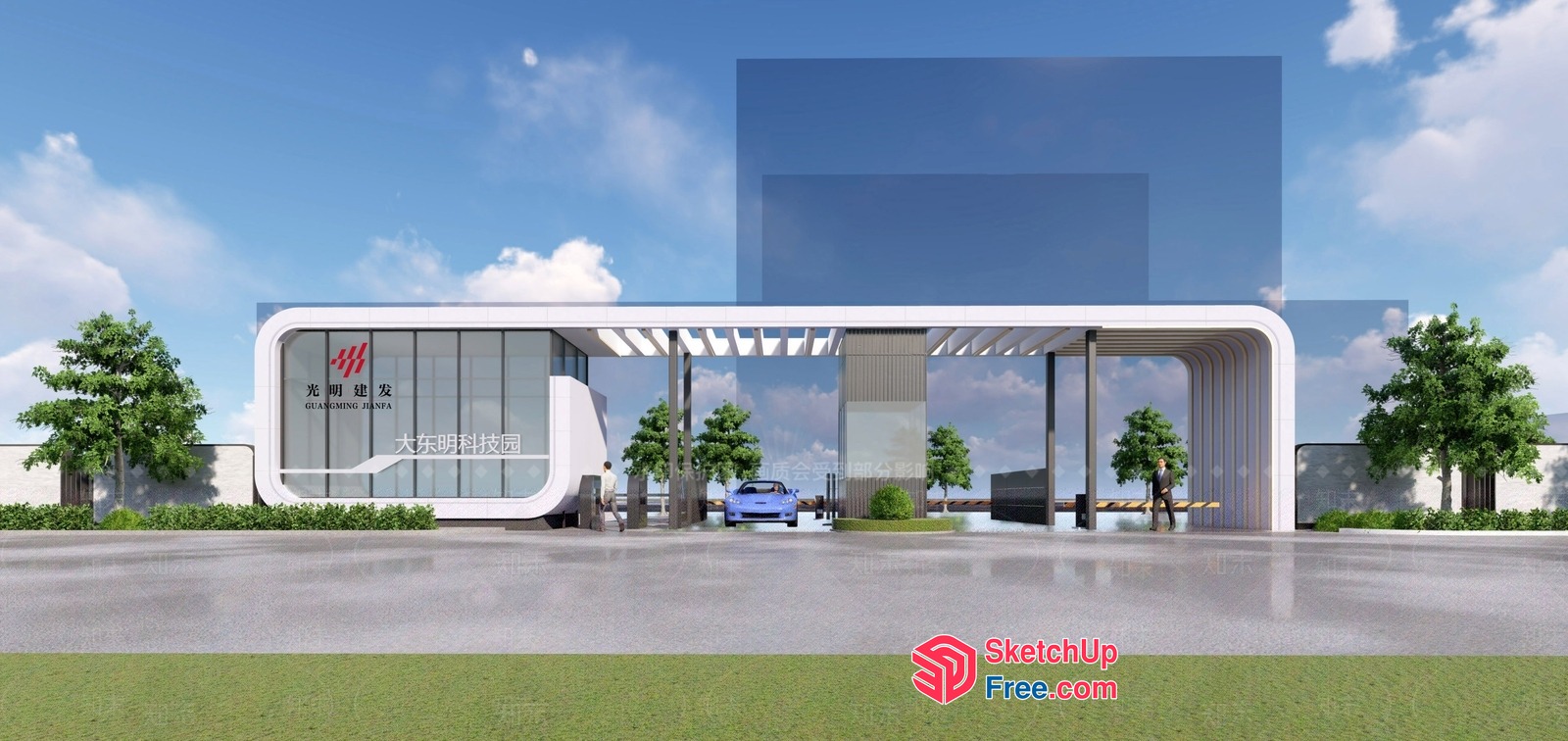 Modern Commercial Building Entrance 3D SketchUp File