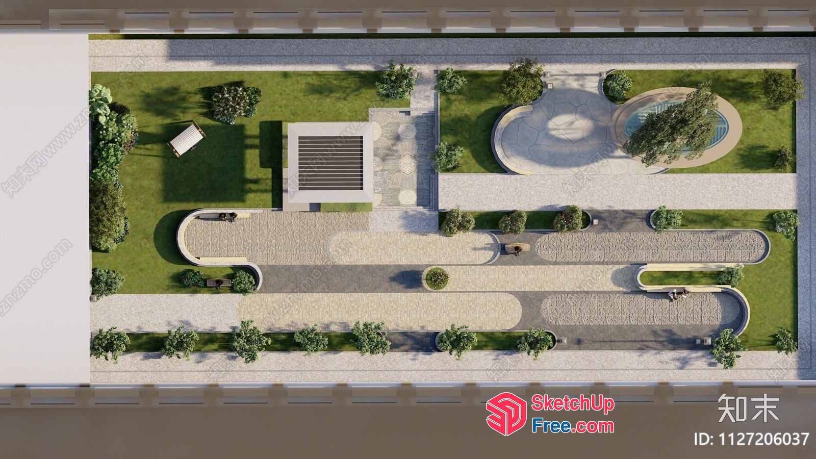 Park With A Pavilion And Walking Paths 3D SketchUp File