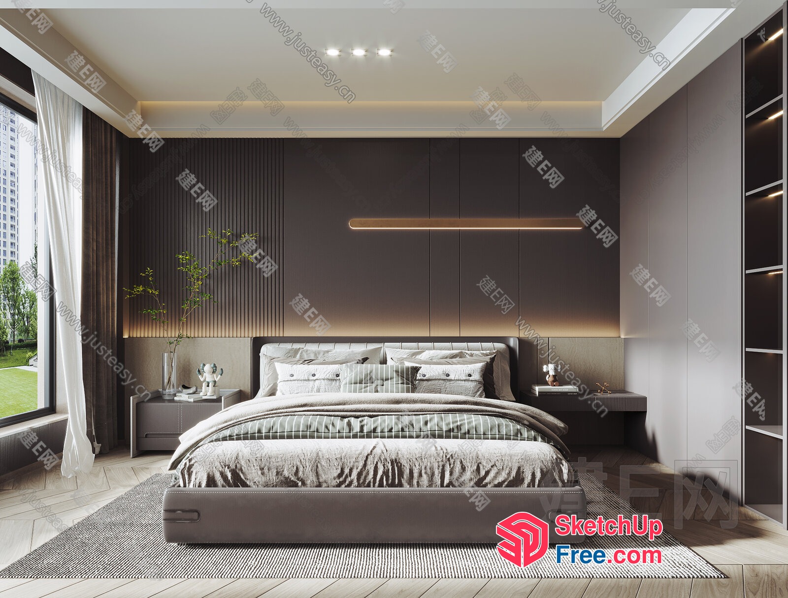 Elegant Modern Bedroom With Grey And White Decor 3D SketchUp File