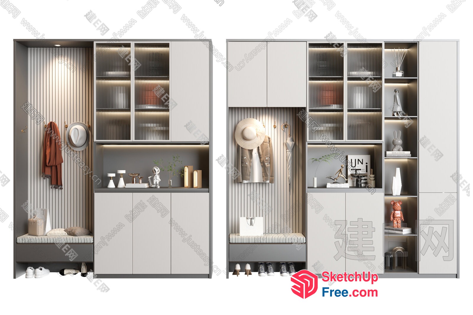Modern Minimalist Shoe Cabinet With Storage And Decor 3D SketchUp File