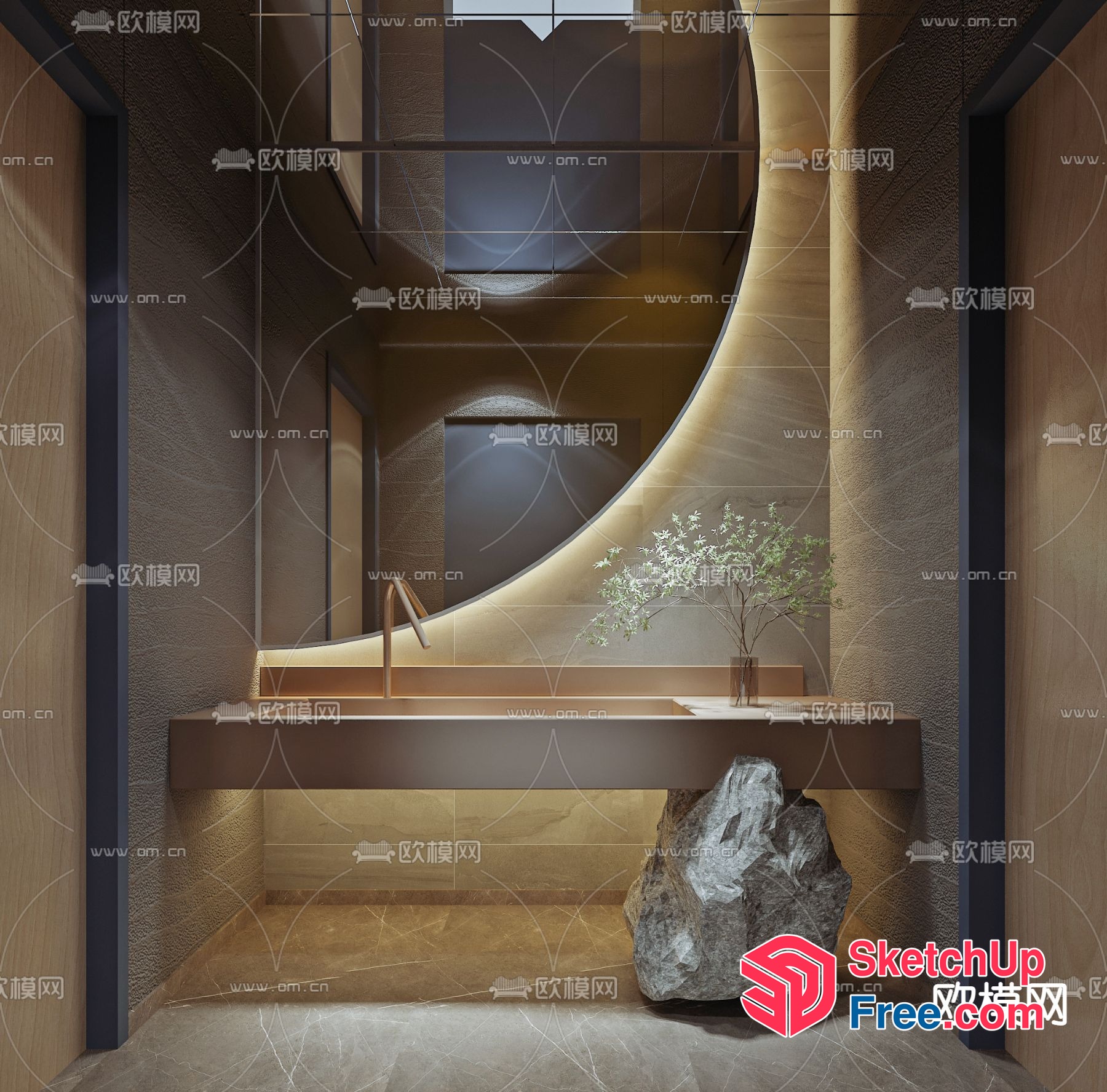 Elegant Modern Bathroom Interior With Natural Elements 3D SketchUp File