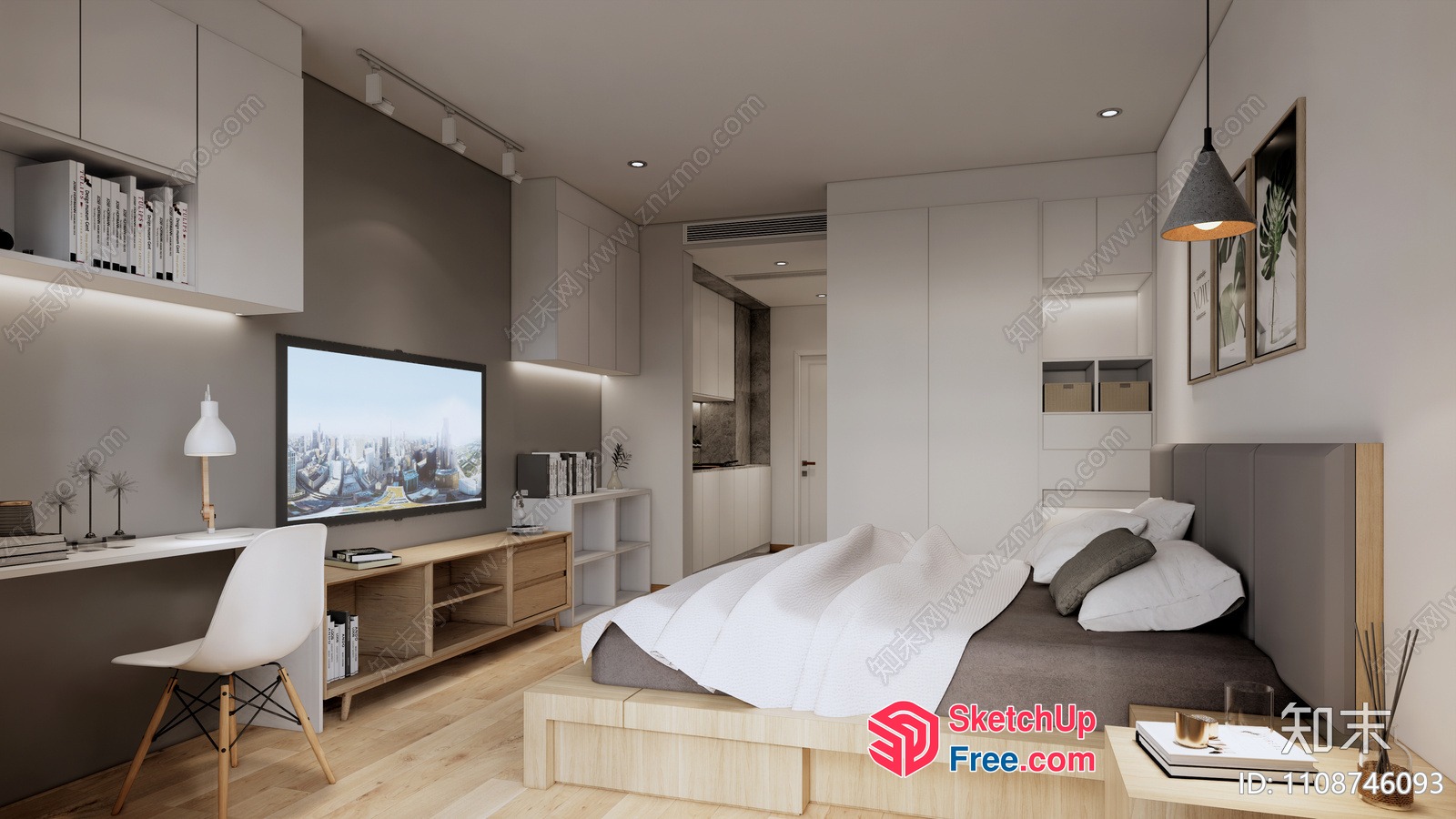 Modern Minimalist Bedroom Interior 3D SketchUp File