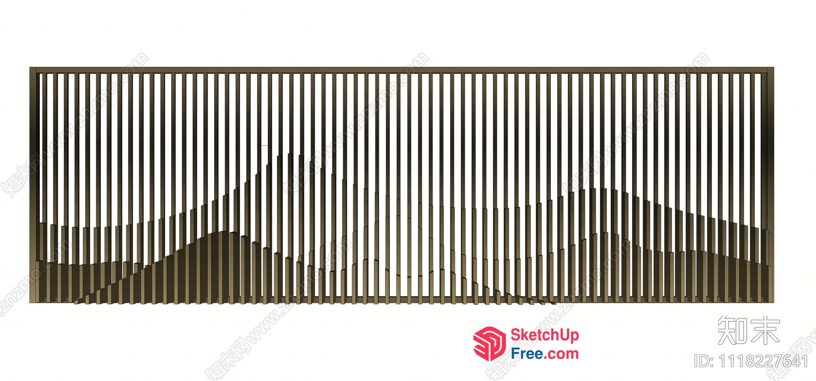 Elegant Wooden Slatted Partition Screen 3D SketchUp File