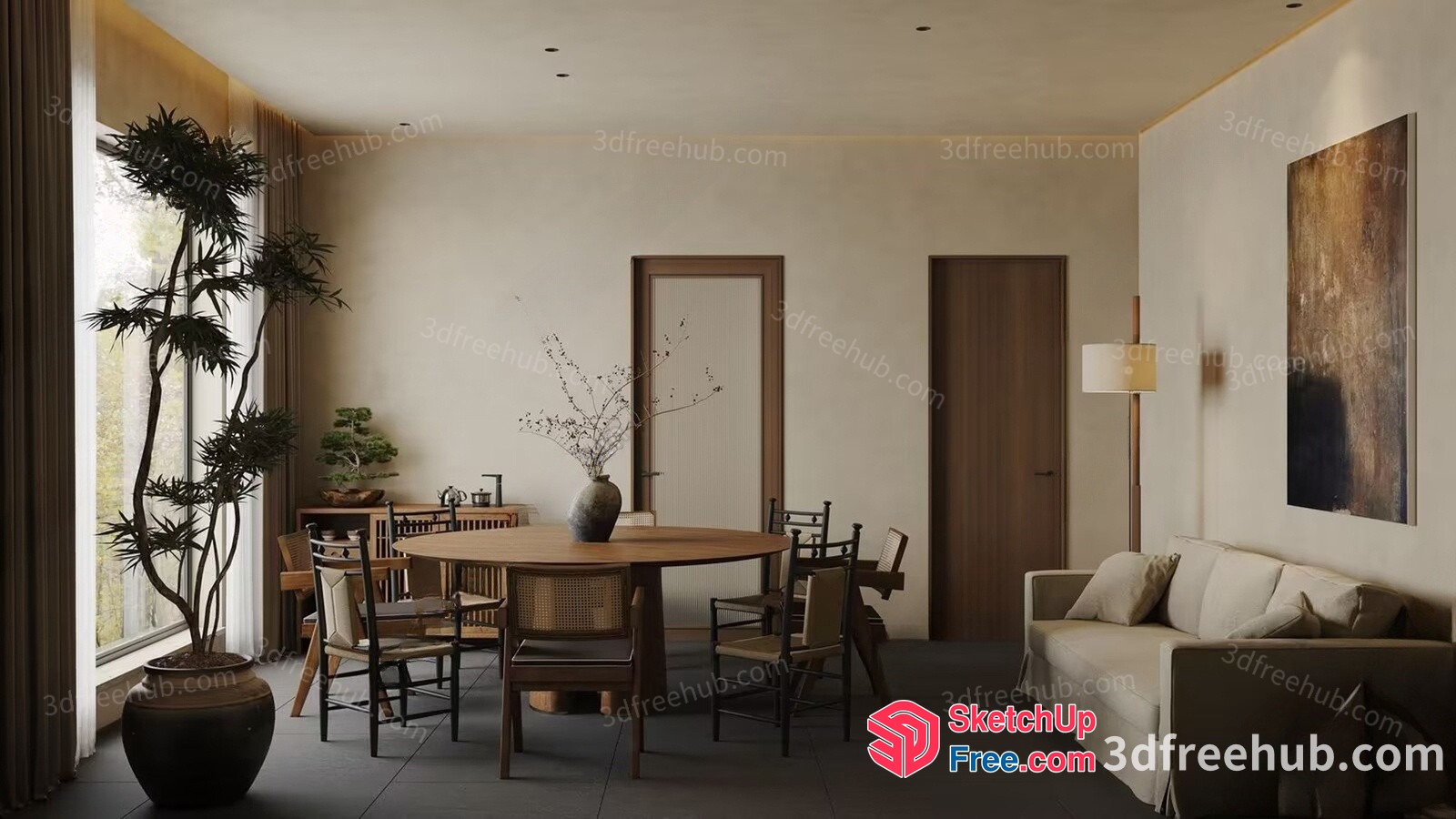 Japanese Style Dining Room With Minimalist Decor 3D SketchUp File