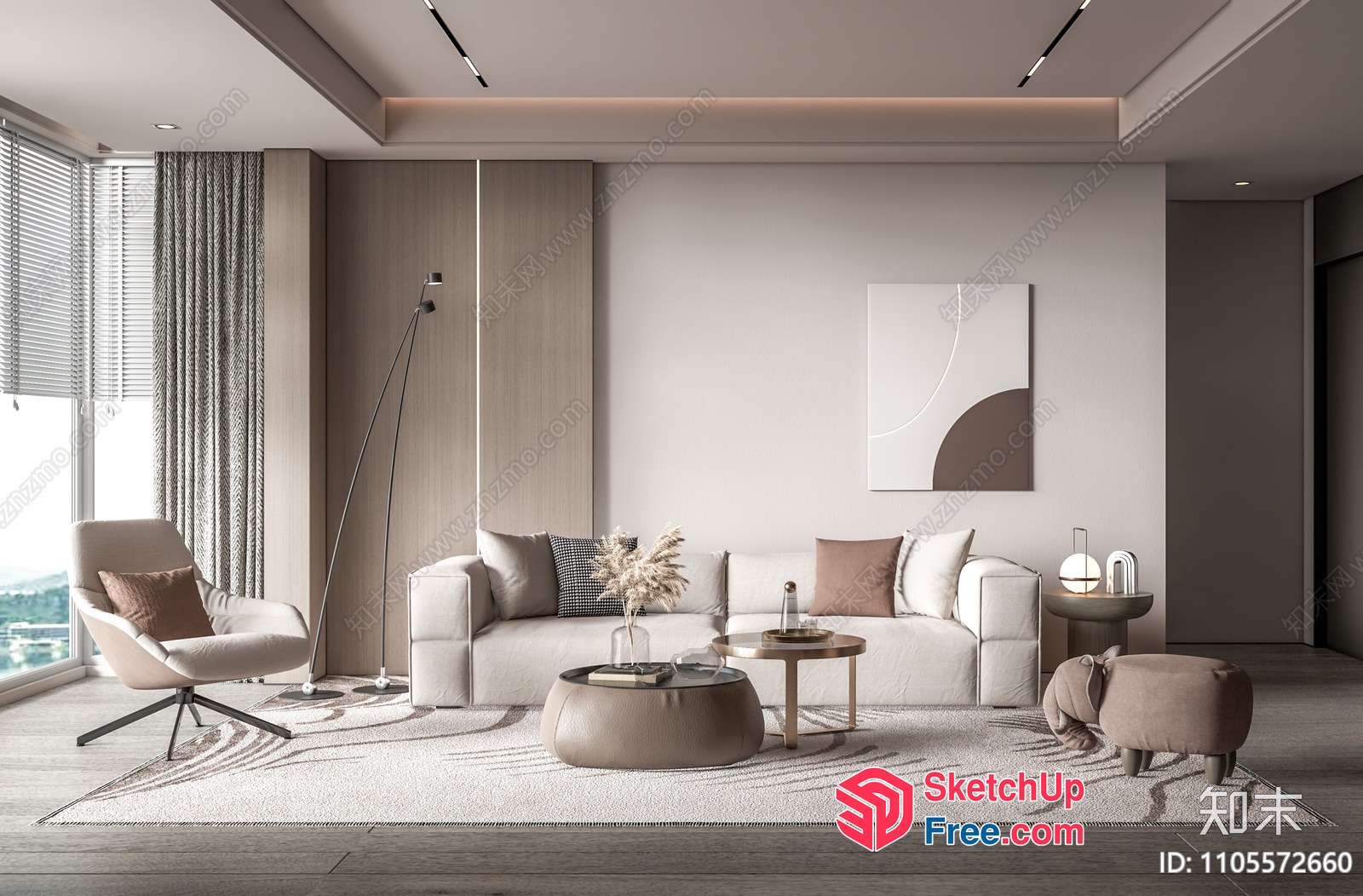 Modern Living Room With Neutral Tones And Natural Light 3D SketchUp File