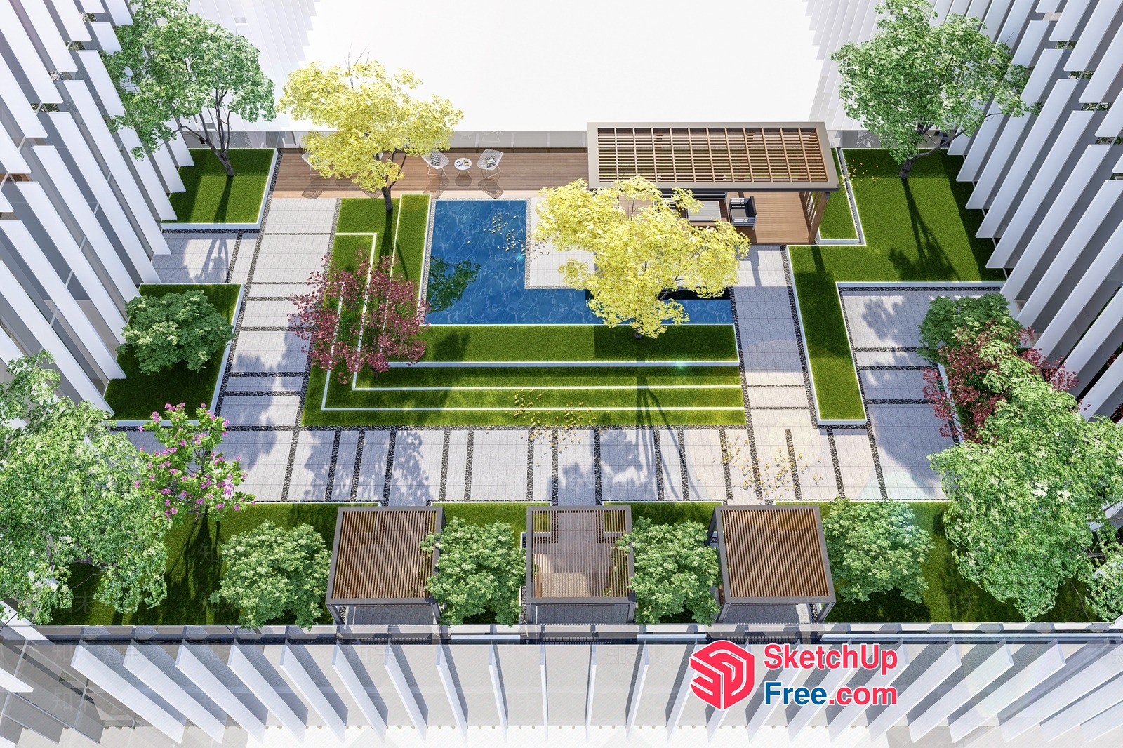 Luxurious Modern Apartment Building With A Beautiful Courtyard 3D SketchUp File