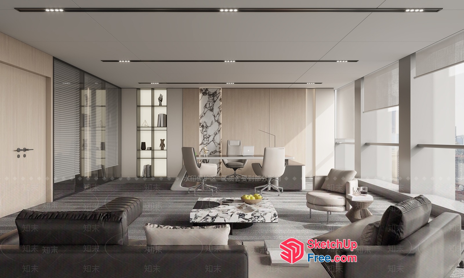 Modern Office Space With Sleek Furniture And Natural Light 3D SketchUp File