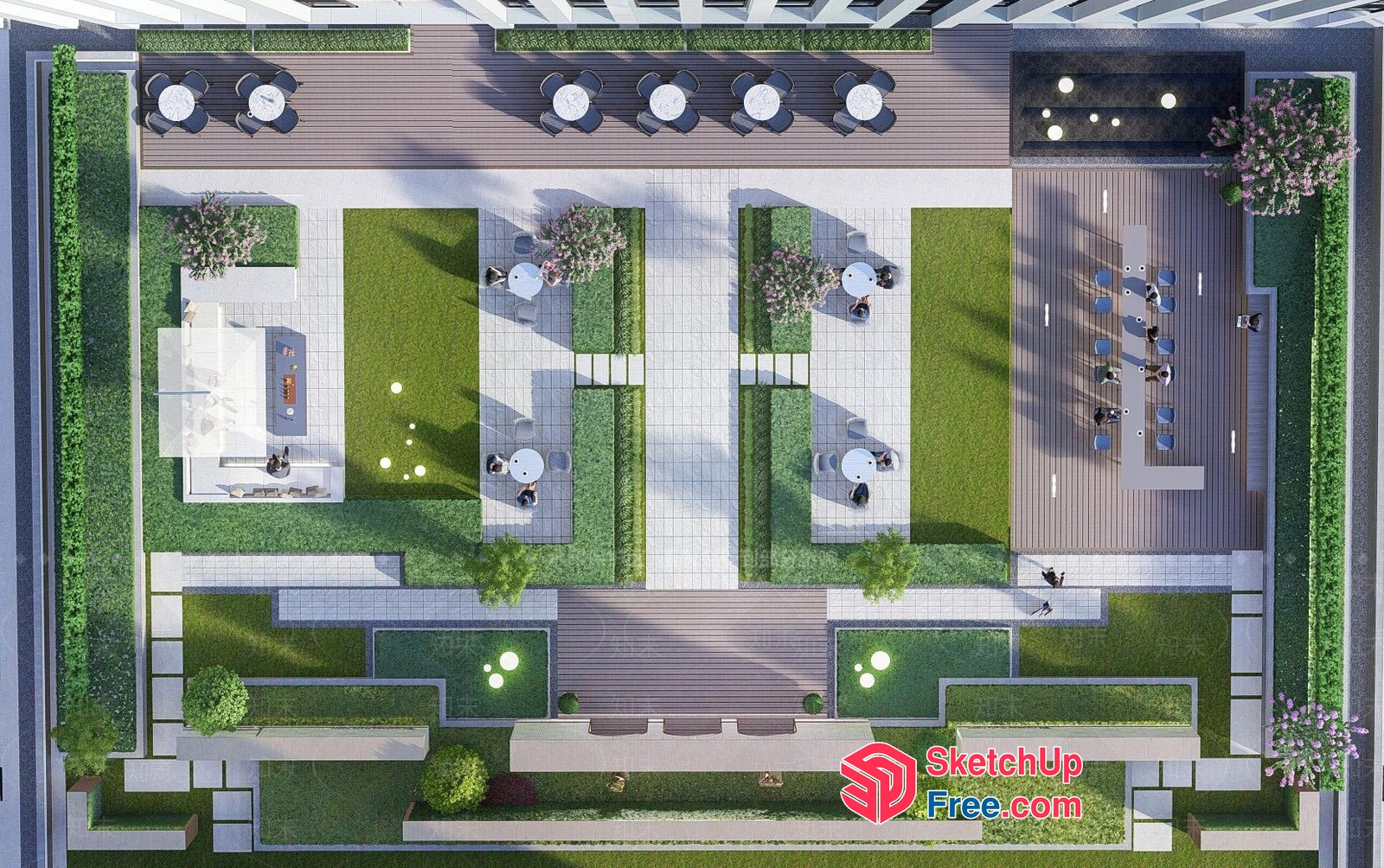 Modern Outdoor Patio Design With Lush Greenery And Comfortable Seating 3D SketchUp File